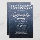 Quinceanera Modern Navy Blue Glitzer String Lights Einladung (Vorne/Hinten)