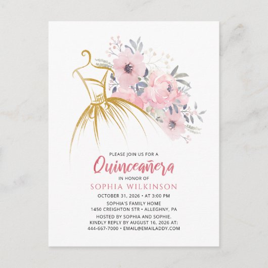 Quinceanera Moderne Blumenwelt 15. Geburtstag Einladungspostkarte (Vorderseite)