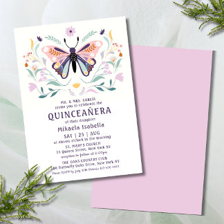 Quinceañera Moderne rosa Lila Schmetterlingsflora Einladung