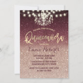 Quinceanera Moderne Rose Gold & Burgund Glitzer Einladung (Vorderseite)