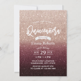Quinceanera Modernes Burgund & Rose Gold Ombre Einladung