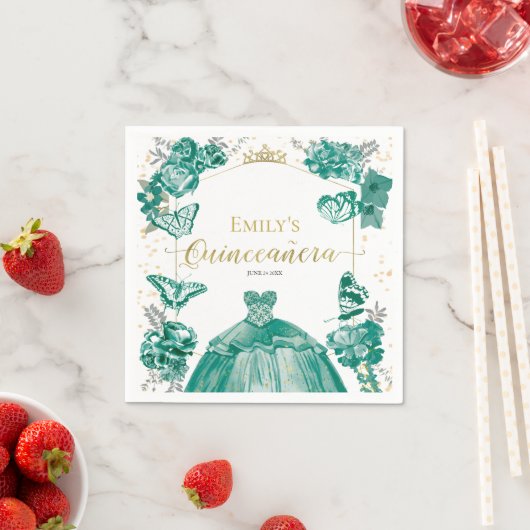 Quinceanera Napkins Emerald Green Dress Floral Serviette (Beispiel)