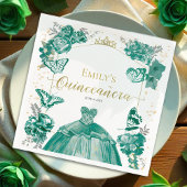 Quinceanera Napkins Emerald Green Dress Floral Serviette