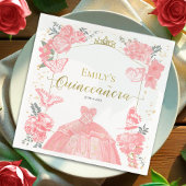 Quinceanera Napkins Rosa Kleid Flora Goldener Foss Serviette