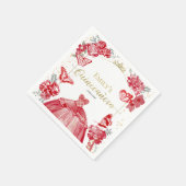 Quinceanera Napkins Rotes Kleid Flora Goldener Fos Serviette (Ecke)