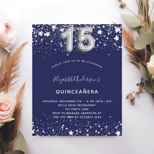 Quinceanera navy blau silber Budget Einladung Flyer