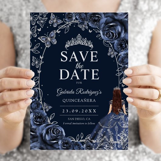 Quinceanera Navy Blau Silber Save The Date