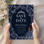 Quinceanera Navy Blau Silber Save The Date