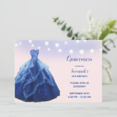 Quinceanera Navy Blue Blush String Lights Einladung (Stehend Vorderseite)