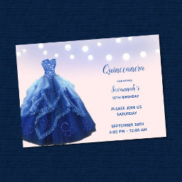 Quinceanera Navy Blue Blush String Lights Einladung