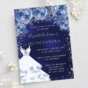 Quinceanera navy blue dress floral glamorous einladung