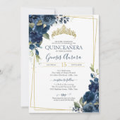 Quinceañera Navy Blue Elegante Wasserfarben Einladung (Vorderseite)
