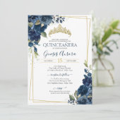 Quinceañera Navy Blue Elegante Wasserfarben Einladung (Stehend Vorderseite)