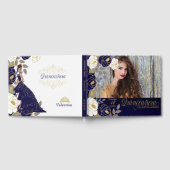 Quinceanera Navy Blue Floral Botanical Gästebuch (Voll)