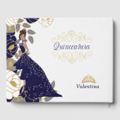Quinceanera Navy Blue Floral Botanical Gästebuch (Rückseite)
