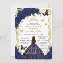 Quinceañera Navy Blue Floral Gold Princess