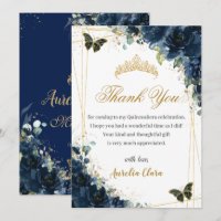 Quinceañera Navy Blue Floral Gold Schmetterlinge
