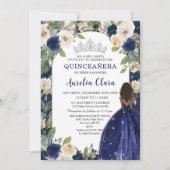 Quinceañera Navy Blue Floral Princess Birthday Einladung (Vorderseite)