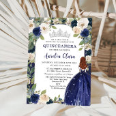 Quinceañera Navy Blue Floral Princess Birthday Einladung
