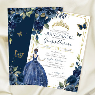 Quinceañera Navy Blue Floral Schmetterlinge und Kl Einladung