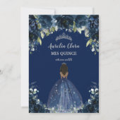 Quinceañera Navy Blue Floral Silver Brown Princess Einladung (Rückseite)