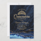 Quinceanera Navy Blue Gold Agate Marmor Einladung (Vorderseite)