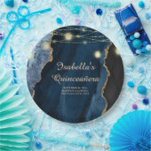 Quinceañera Navy Blue Gold Glitzer String Lights Pappteller (Party)