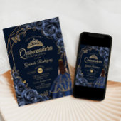 Quinceanera Navy Blue Gold Schmetterlingskleid Flo Einladung