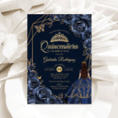 Quinceanera Navy Blue Gold Schmetterlingskleid Flo Einladung