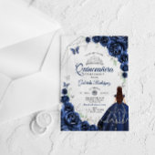 Quinceanera Navy Blue Silver Floral Dress Acryleinladungen