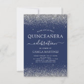 Quinceanera Navy Blue Silver Moderner Glitzer Einladung (Vorderseite)