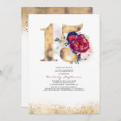 Quinceanera Navy Blue und Burgund 15. Geburtstag Einladung (Vorne/Hinten)