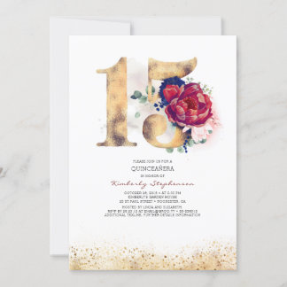 Quinceanera Navy Blue und Burgund 15. Geburtstag Einladung