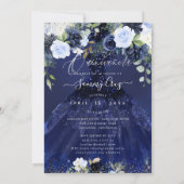 Quinceanera Navy Blue Watercolor Dress Einladung (Rückseite)