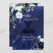 Quinceanera Navy Blue Watercolor Dress Einladung (Vorne/Hinten)