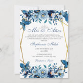 Quinceanera Navy Floral Einladung Schmetterlinge (Vorderseite)