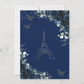 Quinceañera Navy Floral Paris Eiffel Princess Gown Einladung (Rückseite)