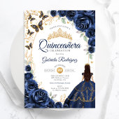 Quinceanera Navy Gold Blumen Einladung