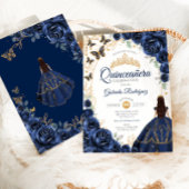 Quinceanera Navy Gold Blumen Einladung