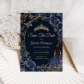 Quinceanera Navy Gold Butterflies Roses Save The Date