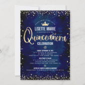 Quinceañera Navy Gold Foil Glitzer Princess Crown Einladung (Vorderseite)