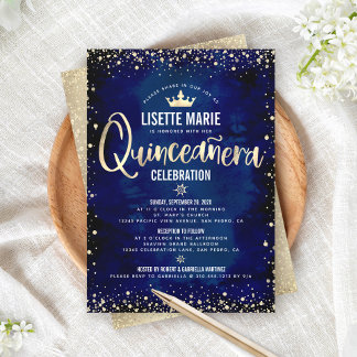 Quinceañera Navy Gold Foil Glitzer Princess Crown Einladung