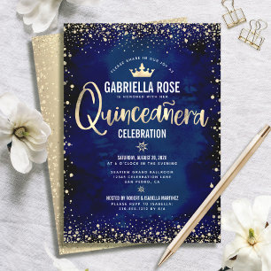 Quinceañera Navy Gold Glitter Folie Prinzessinnenk Einladung