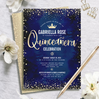 Quinceañera Navy Gold Glitzer Forelle Princess Cro Einladung