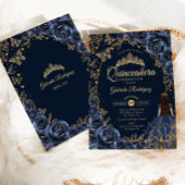 Quinceanera Navy Gold Schmetterlinge Rose Einladung
