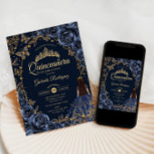 Quinceanera Navy Gold Schmetterlinge Rose Einladung