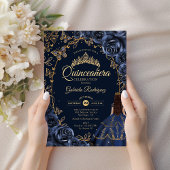 Quinceanera Navy Gold Schmetterlinge Rose Einladung