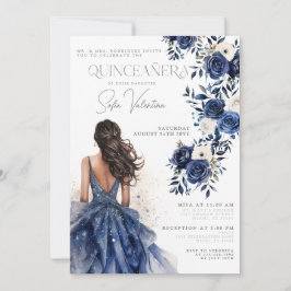 Quinceañera Navy Royal Blue Floral Gourmets Prinze Einladung
