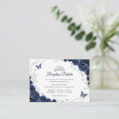 Quinceanera-Navy-Silber-Blumendetails Begleitkarte (Stehend Vorderseite)