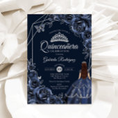 Quinceanera Navy Silver Butterfly Dress Floral Einladung